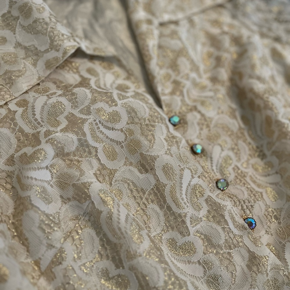 Gorgeous Lace Vintage long sleeve dress with Gold and Iridescent Details